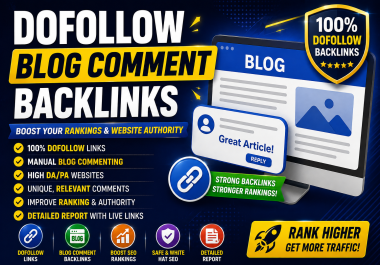 I will do blog comment dofollow backlinks manually DA 20-50+