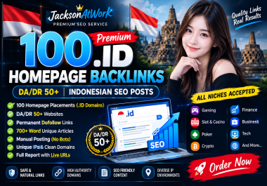 100 Premium. ID Homepage Backlinks DA/DR 50+ Indonesian SEO Posts