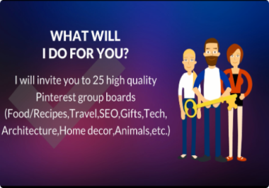 I will invite you to 25 high quality Pinterest group boards