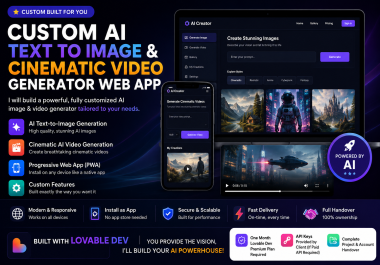 I will build a custom AI text to image and cinematic video generator web app