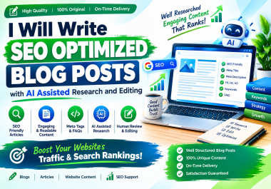 I Will Write SEO Optimized Blog Posts with AI Assisted Research and Editing