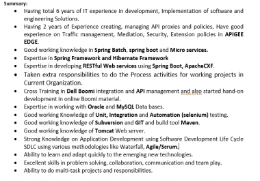 Expertise writing/implement java programming and apigee management