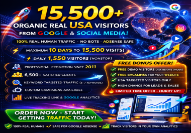 Boost Sales Overnight 15,500+ Natural USA Visitors + FREE Backlinks Limited Offer