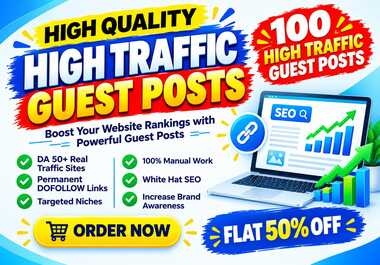 100 Premium Guest Posts on HIgh traffic Website with do-follow backlink