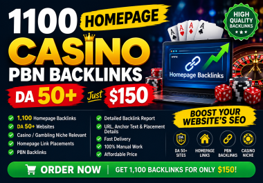 Boost your website 1100 Homepage Casino PBN Backlinks DA 50+