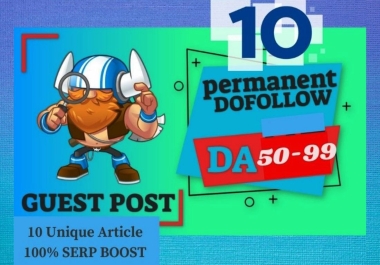 10 SEO Guest Post Dofollow Backlinks Contextual on High DA 50-99 Website