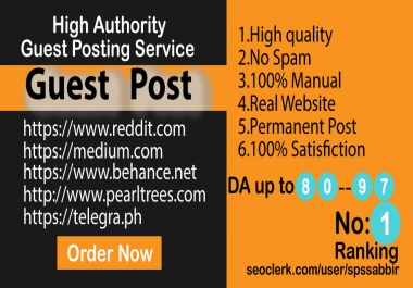 I will write and published guest post on 5 high da guest posting site