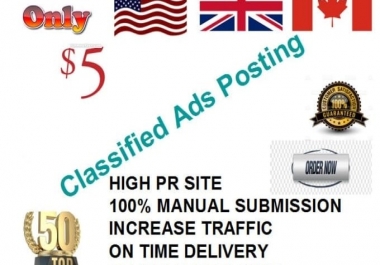 I will post your ads on 50 top rank classified ad posting sites