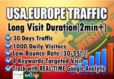 I will bring real organic USA web traffic, long visit 2 min