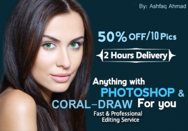 I will do photoshop editing,  retouching,  color correction,  logo in coral draw and text replacement