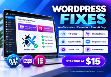 I will fix WordPress,  WooCommerce and Elementor errors,  bugs and issues