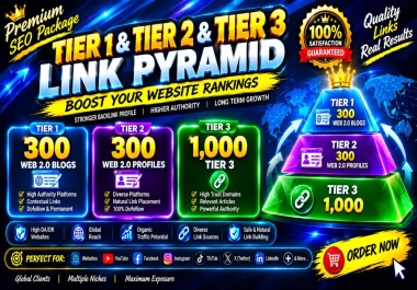 1600 SEO Backlinks Link Pyramid Tier 1 Tier 2 Tier 3 Web 2.0 Blogs and Profiles