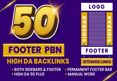 Get 50 Footer Backlinks Permanent Home Page Dofollow Backlinks On DA 50+