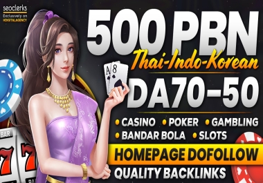 Get 500 High-Authority DA50- 80 PBN Backlinks from Casino,  Poker,  Slots & Betting Websites