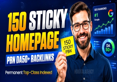 Make 150 Sticky Homepage PBN DA50+ Permanent Quick index Backlinks