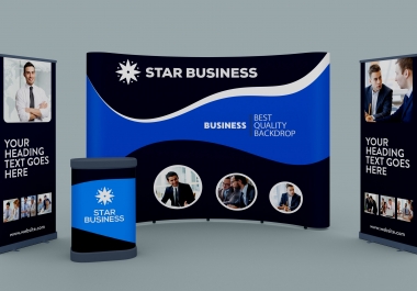 I will design eye catching exhibition backdrop,  rollup banner,  trade show booth and signage design