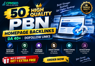 50 High Quality PBN Homepage Backlinks DA 40+ Do-follow Links