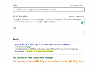 I will write SEO meta title,  meta description and image alt tag