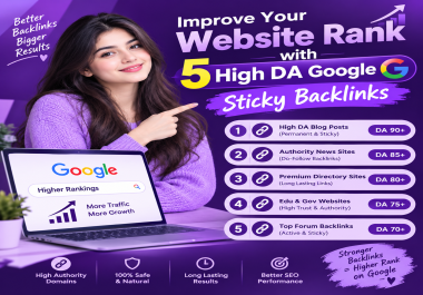 I will improve your website rank with 5 high DA Google sticky backlinks