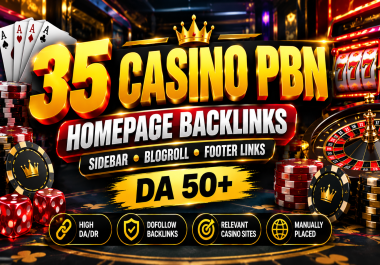 35 Casino PBN Homepage Backlinks with Sidebar Blogroll Footer Links DA 50+