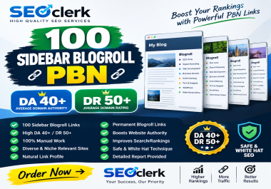 100 Sidebar Blogroll PBN Backlinks DA 40+ DR 50+ High Authority Links
