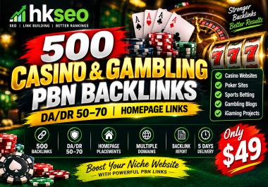 500 Casino & Gambling PBN Backlinks DA/DR 50- 70 Homepage Links
