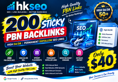 200 Sticky PBN Backlinks High DA/DR Permanent Dofollow SEO Links