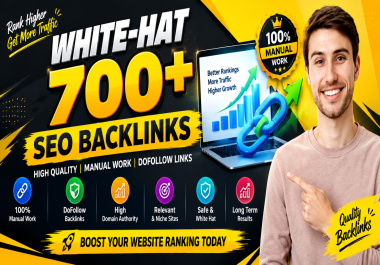 700 High Authority White Hat SEO Backlinks DA 90 to 50 dofollow manual link building service