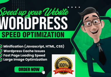 I will increase wordpress speed optimization,  wordpress speed in pagespeed and gtmetrix