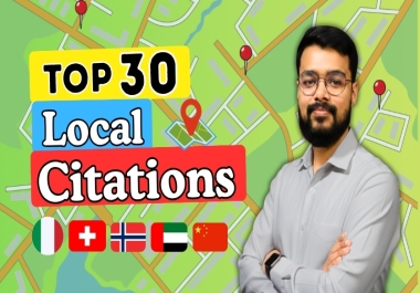 Top 30 Live local citations Italy,  Switzerland,  Norway,  UAE,  China for any country