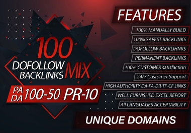 100 unique domains HQ DA 90 to 100 plus Rank Booster Seo Backlinks