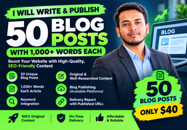 I Will Write and Publish 50 Blog Posts on Your Website With 1000+ Words Each Article