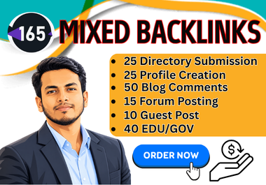 Build 165 Quality Mixed Backlinks for Off-Page SEO