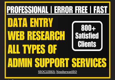 I will do data entry,  web research,  data scraping,  pdf to excel,  excel data entry jobs