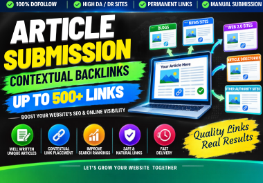 I will manually submit your article to high quality article directories for SEO backlinks