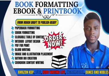 I will ghostwrite and do book formatting,  layout design for print ready KDP and Ingram books