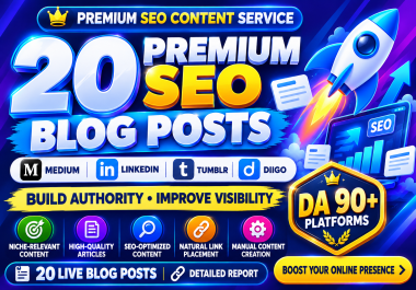Provide 20 SEO-Optimized Blog Posts on Medium,  LinkedIn,  Tumblr & Diigo DA 90+