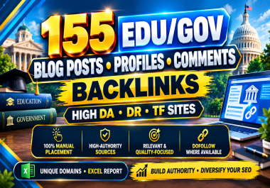 155 High-Authority EDU/GOV Mix Bundle - Blog Posts,  Profiles & Comments + 2,500 Second-Tier Links