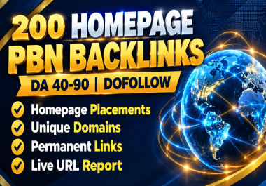 200 Homepage PBN Backlinks DA 40-90 with Dofollow Links and Live Report
