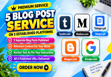 5 Blog Post Backlinks on Tumblr,  Medium,  Telegraph,  Blogger & Google Sites