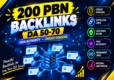 200 PBN Backlinks DA 50-70 High Authority,  DoFollow,  Unique Domains & Low Spam