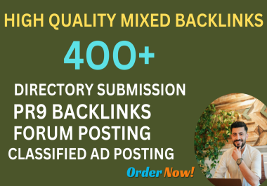 Top 400+DIRECTORY SUBMISSION, pr9 backlinks,  Forum posting,  CLASSIFIEDS ADS POSTING, SEO MIX