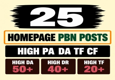 Build 25 High Authority Homepage PBN Backlinks with DA PA TF CF