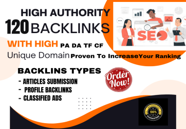 Power Up Your SEO with 120 High-Authority Backlinks from Unique Domains PA,  DA,  TF,  CF