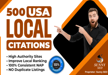 I will list your business in best 500 USA local citations and directories for local SEO