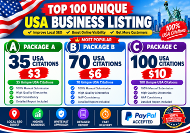 Top 100 unique USA business listing Paypal accepted