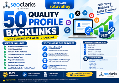 50 Quality Profile Backlinks - Link Building for Website Ranking