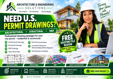 I will do architectural and engineering drawing,  site plan,  floor plan for city permit with PE Stamp