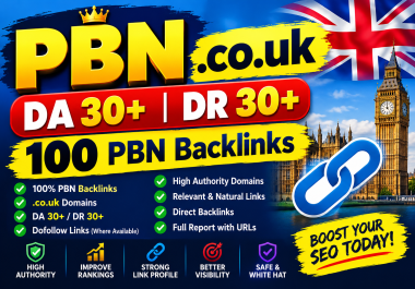 100 PBN. co. uk Backlinks DA 30+ DR 30+