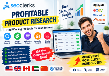 I will find you products from any country for Amazon,  eBay,  Walmart,  or other marketplaces